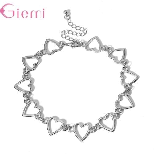 Authentic 100% 925 Sterling Silver Big Heart Shape Link Short Necklace For Women Pendant Sterling Silver Jewelry Accessory