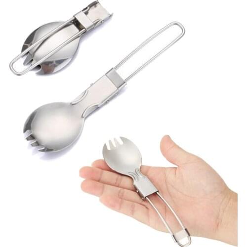 Camping Folding Stainless Steel Spoon Fork Camping Tableware Picnic Spoon Outdoor Lightweight Tableware Hiking Camping Cutlery
