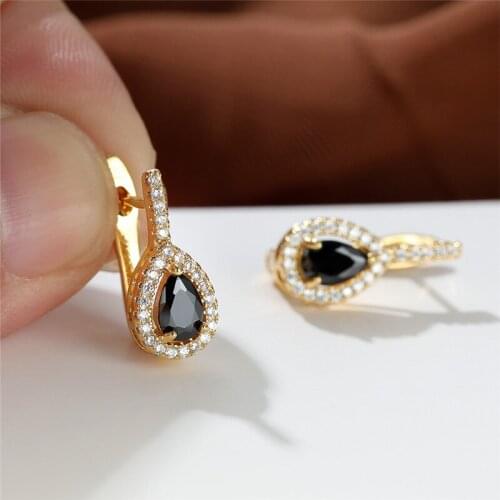 Multicolor Zircon Water Drop Stone Earrings Rainbow Crystal Hoop Earrings Vintage Gold Color Small Earrings For Women Engagement