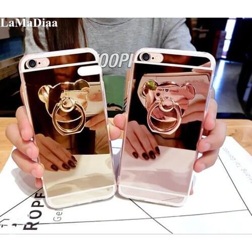 Luxury Case Cover For iPhone 11 12 Pro MAX 6 7 8 Plus SE X XS MAX XR Phone Case Glitter Mirror Girl Ring Holder Stand Soft TPU