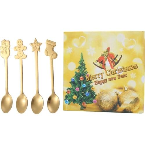 4pcs Christmas Spoon With Gift Box Coffee Tea Mixing Spoons Dessert Snacks Tableware Kitchen Gadget Set