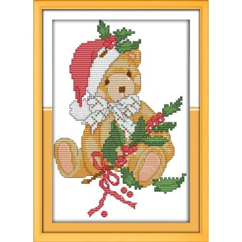 Christmas teddy bear cross stitch kit 14ct 11ct count print canvas stitches embroidery DIY handmade needlework plus