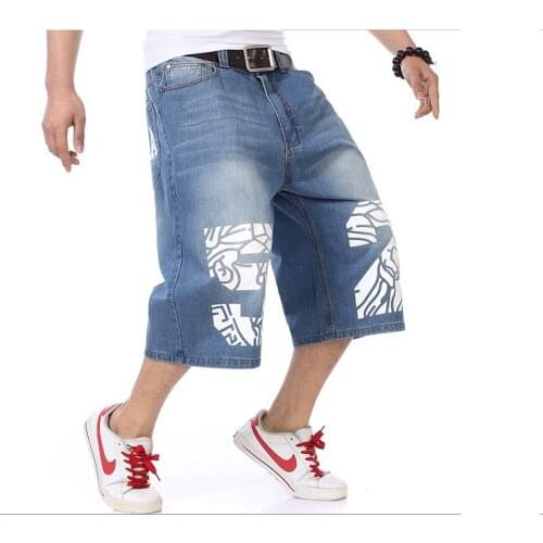 YuWaiJiaRen Summer Denim Shorts Jeans Men Loose Letter Hip Hop Straight Trousers 30-46