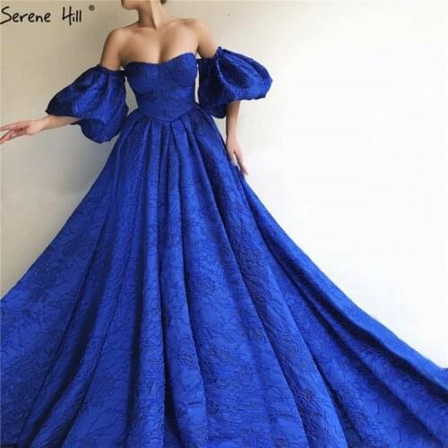 Blue Off Shoulder Puff Half Sleeves Evening Dresses Dubai Sexy Fashion Formal Evening Gowns Serene Hill LA60923
