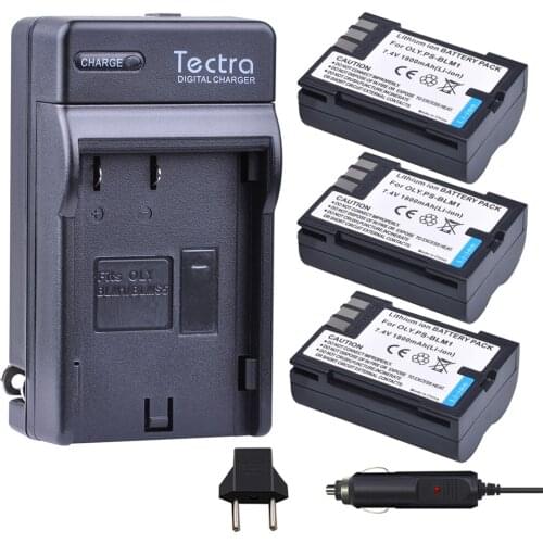 Tectra 3Pcs PS-BLM1 PS BLM-1 Li-ion Bateria + Digital Charger for Olympus EVOLT E-300 E-330 E-500 E-510 C-5060 C-7070 C-8080