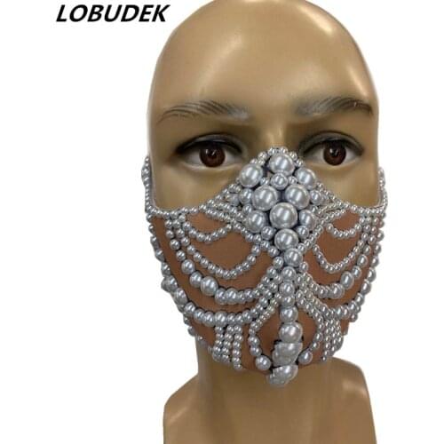 Rhinestones Jewelry Pearls Mask Performance Accessories Male Female DJ Singer Dancer Party Show Nightclub Stage Masks Ornament