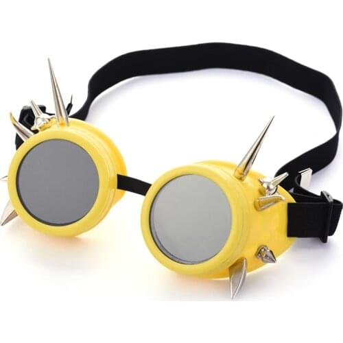 Steampunk Yellow Goggles Silver Rivet Glasses Retro Welding Punk Gothic Victorian Cosplay Spikes Goggles Eyewear Halloween