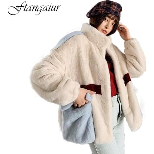 Ftangaiur 2019 Winter Import Velvet Mink Coat Patchwork Pockets Mandarin Collar Coat Womens Short Real Natural Mink Fur Coats