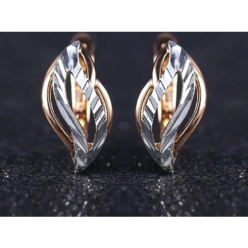585 Rose Gold Earrings For Women Girls Geometric Cut Out Leaf Stud Earrings Jewelry Gifts Cubic Zircon Dropshipping LGE291A