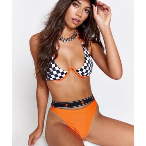 2019 Plaid Bikini Push Up Crop Top Women High Waist Bickinis Sexy Underwire Biquini sets Sexy Cut Out Swim Wear Female Beachwear