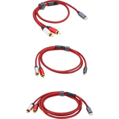 0.5m 1m 1.5m USB C Male to 2 RCA Male Audio Cable 29AWG Aluminum Alloy 5mm Audio Cable for Xiaomi Huawei Tablet Speaker