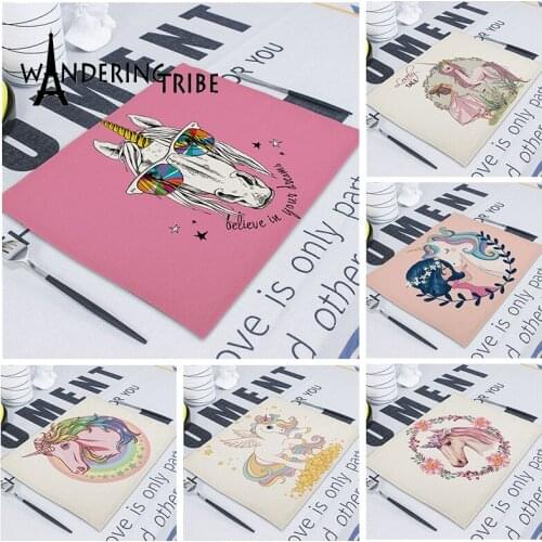 1PCs Pink Pretty Cartoon Animal Unicorn Table Napkin Home Decor Table Napkins Mats Placemat 42*32cm Serviette De Table Mariage