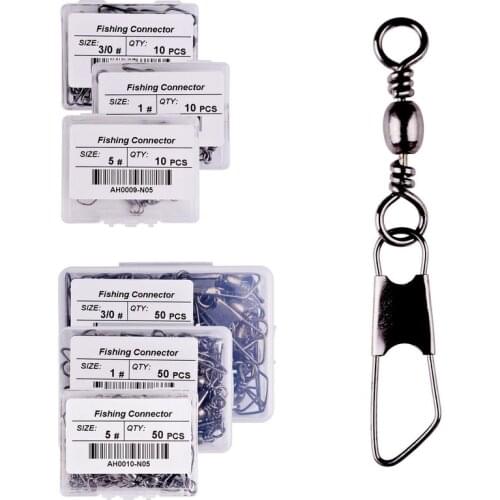 10Pcs/Box Fishing Connector Pin Bearing Rolling Swivel Stainless Steel with Snap Fishhook Lure Tackle Accessories