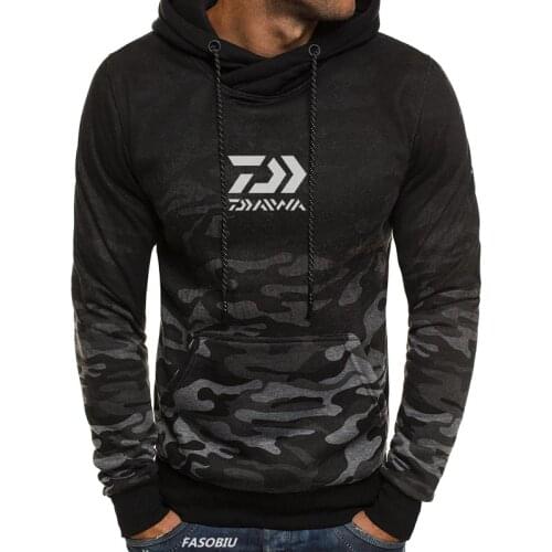 2021 DAIWA Camouflage Fishing Hoodies Outdoor Sweatshirt With Cap Loose Fleece Warm Jacket Men Fishing Clothing With Hood