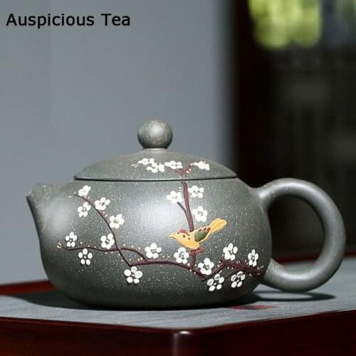 240ml Chinese Yixing Purple Clay Teapots Flower and Bird Pattern Xishi Tea Pot Kettle Famous Handmade Zisha Teaware Tea Ceremony