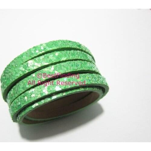 5x2mm leather cord Green paillette cover 5mm flat leather cord