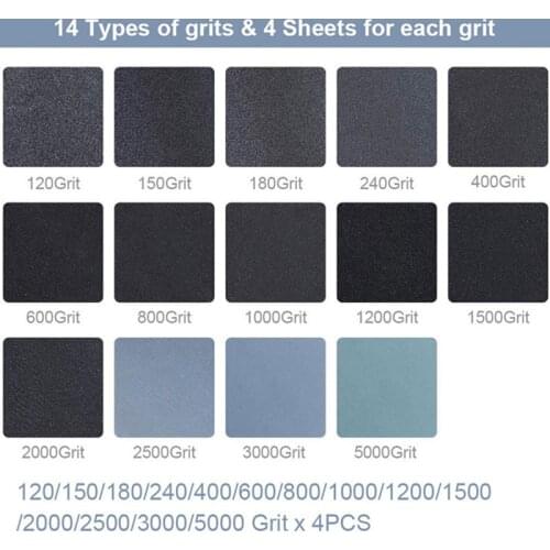 56Pc Wet Dry Sandpaper 120 To 5000 Grit Assortment Abrasive Paper Sheets For Automotive Sanding Wood Furniture Finishing