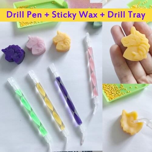 Diamond Painting Tool Kits Diamond Painting Drills Pen Sticky Wax and Drill Tray, DIY Painting with Diamonds Craft Accessories
