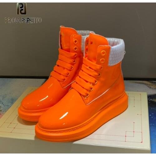 Candy Color Genuine Leather Fashion Women Men Shoes Autumn Winter Comfort Platform Couple Boots Red Green Orange Botas De Mujer