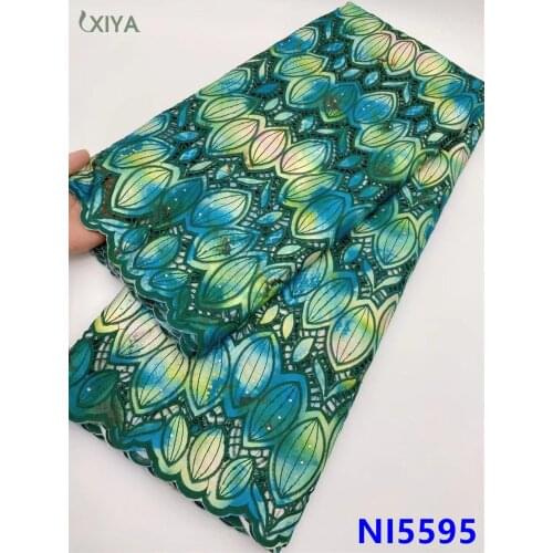 Hot Sale Nigeria Net Lace High Quality African Hand Cut Satin Lace Print Embroidery Guipure Cord Lace Fabric with Stones NI5595