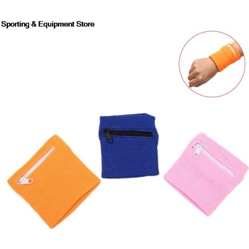 Cotton Wristbands Sport Sweatband Zipper Wrist Wallet for Running Basketball Tennis Sweat Wrist Support Brace Wraps Guard