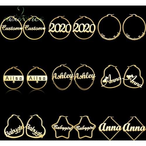 Nextvance Custom Earrings Stainless Steel Personalised Name hoop Earring Nameplate Handmade For Women Anniversary Jewelry Gift