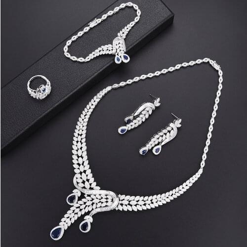 LARRAURI 2019 Hot Brand 4pcs Women Wedding Jewelry Findings Making Trendy Collar Necklace/Earrings/Ring/Bracelet Jewelry Sets
