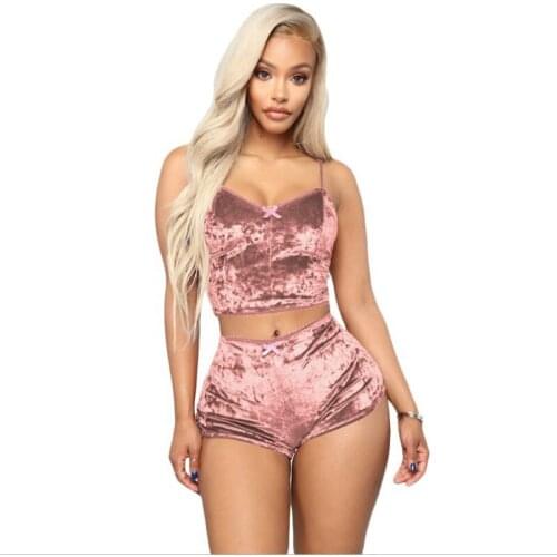 Women Hot Sale Sexy Suspender Pajamas Popular Two-piece Shorts Sleepwear Women Fashion Home Wear Golden velvet underwear Pajamas