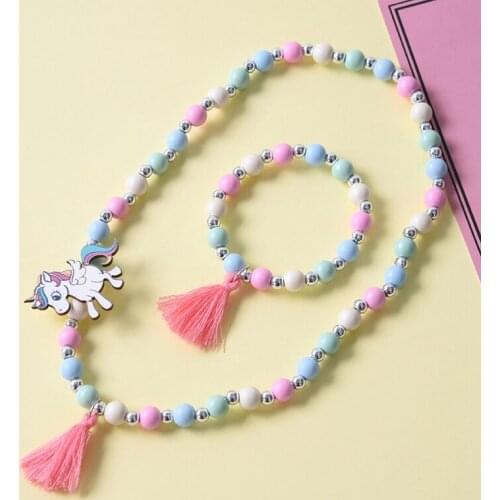 Cute Unicorn Cartoon Flower Childrens Sweater Necklace Bracelet For Children Gift