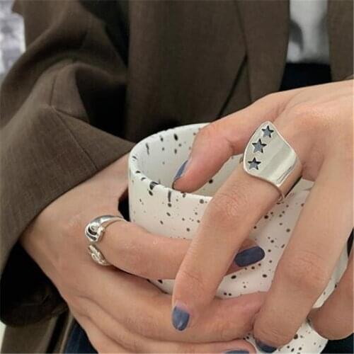 Fashion 2pcs / set Womens Open Ring Korean Style Silver Color Star Index Finger Ring Female Cocktail Party Jewelry