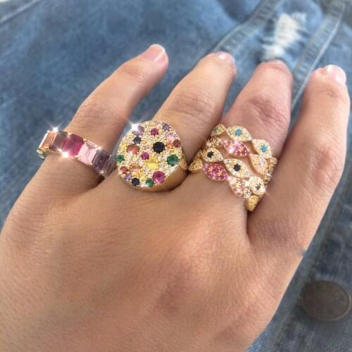 Us size 5 6 7 8 gold filled fashion trendy round rings micro pave colorful cz engagement band 2019 women fashion charm jewelry