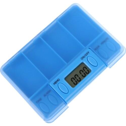 Multi-Alarm 8 Times Timer 4 Grids Medicine Box Reminder Storage Pills Case