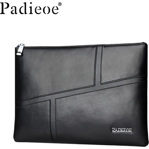 Padieoe Genuine Leather Men Bag Clutches Wallet Business Men Phone Envelope Bag Famous Brand Hand Bag Male Luxury Long Purse