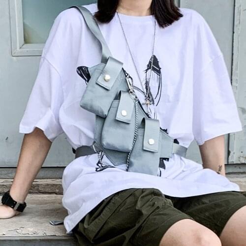Hip Hop Chest Bag for Unisex Black Fashion Streetwear Chest Rig Fanny Pack Multi-pocket Travel Phone Belt Bag Pouch Waist Packs