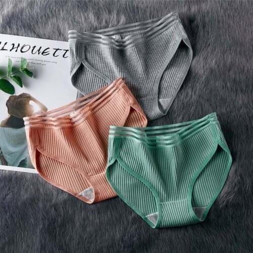 Fashion Lingerie Women Soft Low-Rise Sexy Japanese Style Elastic Stripe Cotton Pure Color 1Pcs Women Underwear Breathable