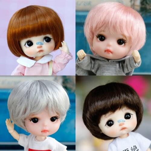 New 1/8 BJD Wig short Black Straight and curly Bangs hair High temperature Fiber bobo short hair for SD DD Doll accessories