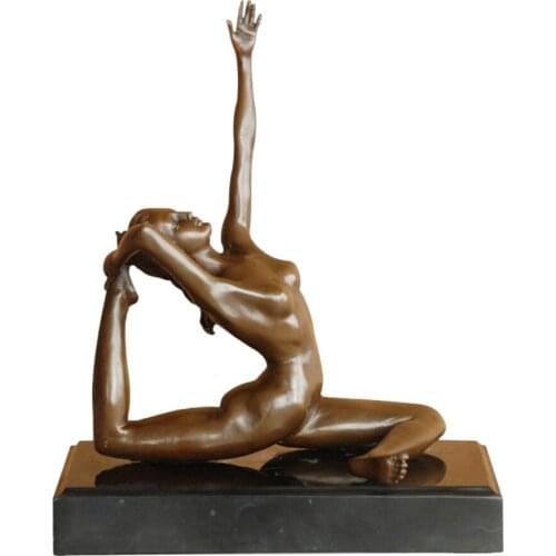 Nude Girl Body Building Bronze Sculpture Woman Statue Modern Naked Female Art Gym Decor