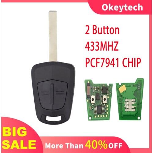 Okeytech Replacement 2 Button 433MHZ Car Remote Key for OPEL Vauxhall Astra H J Corsa Insignia Car Key PCF7941 Chip HU100 Blade