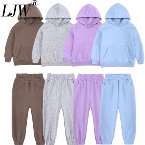 4-12 years old new solid color leisure Hoodie + leisure sports pants 100 comfortable and loose youth sports two-piece childrens