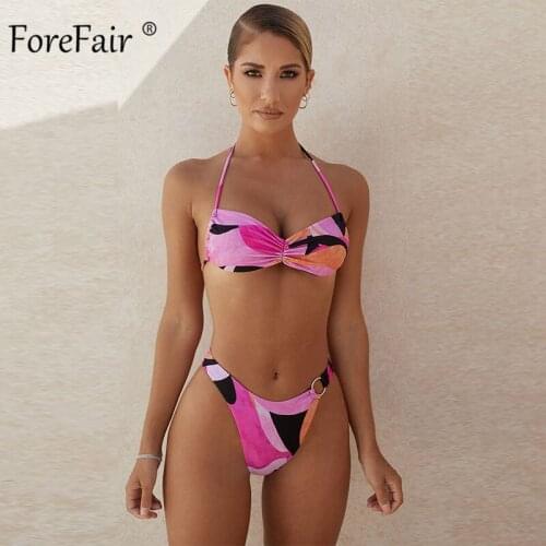 Forefair Printed Sexy Bikini Swimsuit High Waist Bandage Swimming Beachwear 2021 Summer New Fashion Women Push Up Biquini Suit