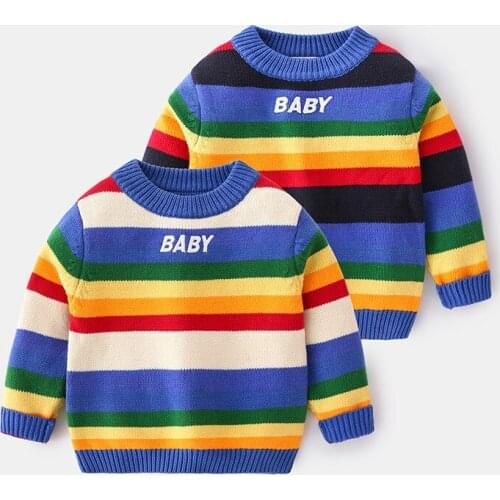 2020 Autumn Winter New Kids Sweaters Fashion Korean Rainbow Stripes Pullover Sweater for Boy Childrens Clothing Baby Casual Top