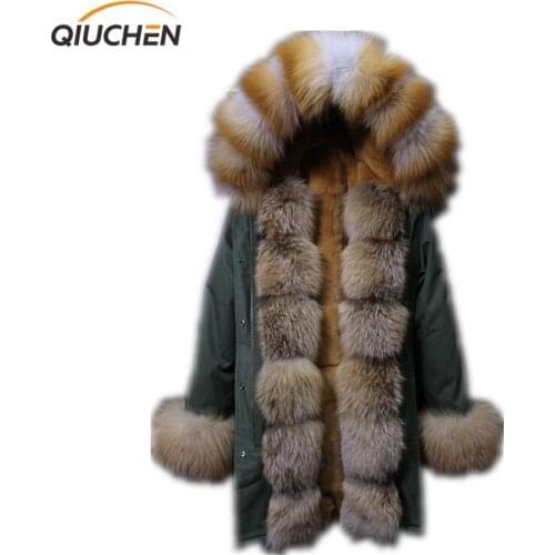 QIUCHEN PJ6009 Free shipping real fur parka Rex rabbit fur lining fox fur collar and slevees and fox fur tirm high quality