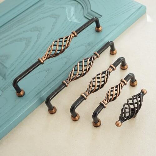 5.0'' 6.3'' 7.56'' Birdcage Shape Drawer Pull Handles Antique Copper Knobs for Furniture Zinc Alloy Kitchen Cabinet Hardware