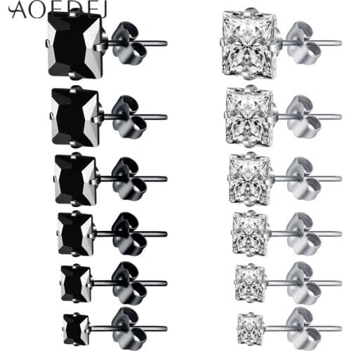 AOEDEJ 6pair/lot Stainless Steel Round Stud Earring Set 20g CZ Crystal Ear Studs Silver Plated Tragus Cartilage Helix Piercings