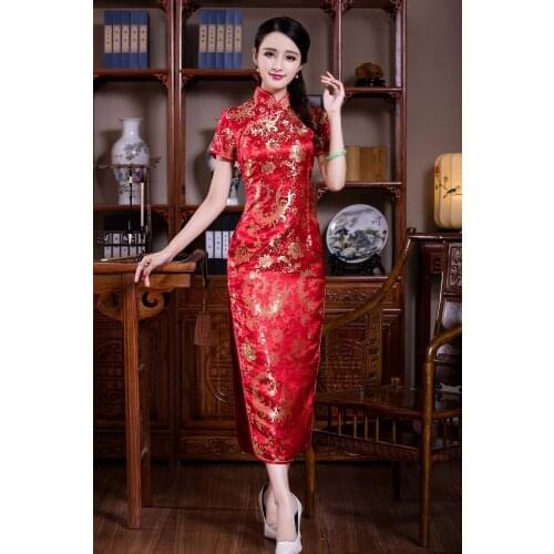 Shanghai Story Cheap Chinese Cheongsam Dress Long Qipao Red Dress Vintage For Women National Trend Dress