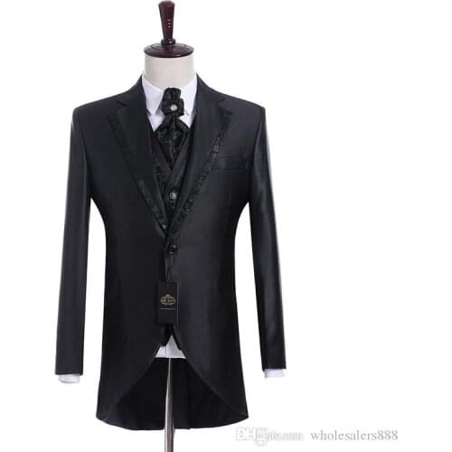 Real Picture Groomsmen Shiny Groom Tuxedos Notch Lapel Men Suits Side Vent Wedding/Prom Best Man Blazer ( Jacket+Pants+Vest)