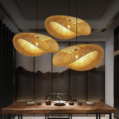 Modern Pendant Light Bamboo Woving Hanging Led Lighting Home Creative Living Room Bedroom Corridor Dining Art Indoor Decor Lamp