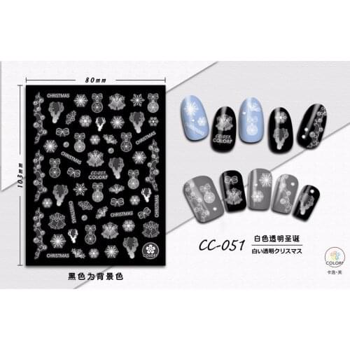 SUPER THIN SELF ADHESIVE 3D NAIL ART SLIDER STICKER TRANSPARENT WHITE FLOWER CHRISTMAS XMAS DEER SNOW FLAKE TREE CC46-54