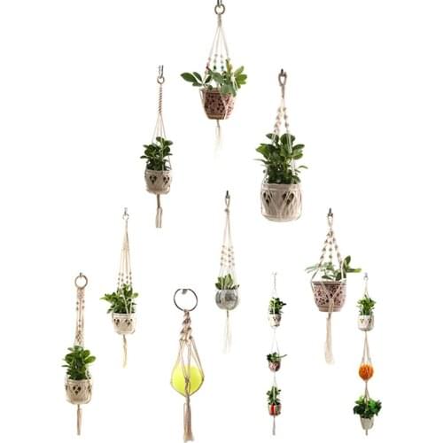 Decoration Basket Vintage Macrame Plants Hanger Hook Flower Pot Holder 4 Legs String Hanging Rope Wall Home Garden Balcony
