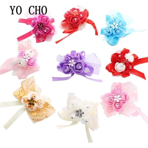 YO CHO Whoesale High Quality Artificial Wrist Flower For Wedding Dancing Party Bridal Hand Decor Bridesmaid Sisters Wrist Flower